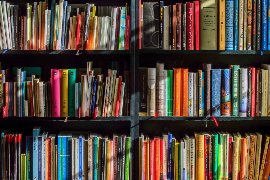 Books in black bookshelf